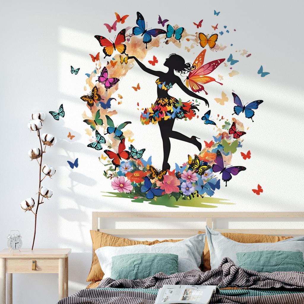 Dream Creative Sticker Butterfly Elf Girl Wall Sticker Self-adhesive Bedroom Living Room Background Decoration Sticker