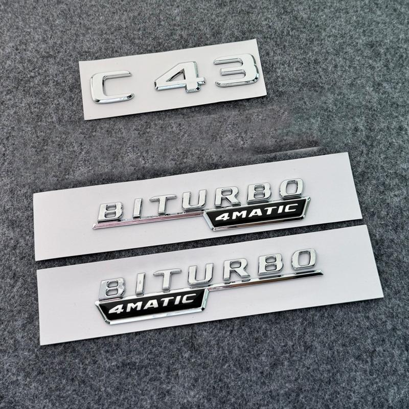 3D ABS Glossy Black Logo C43 Embelm Letters BITURBO 4MATIC Badge AMG Sticker For Mercedes Benz C43 W205 W206 AMG Accessories QM2
