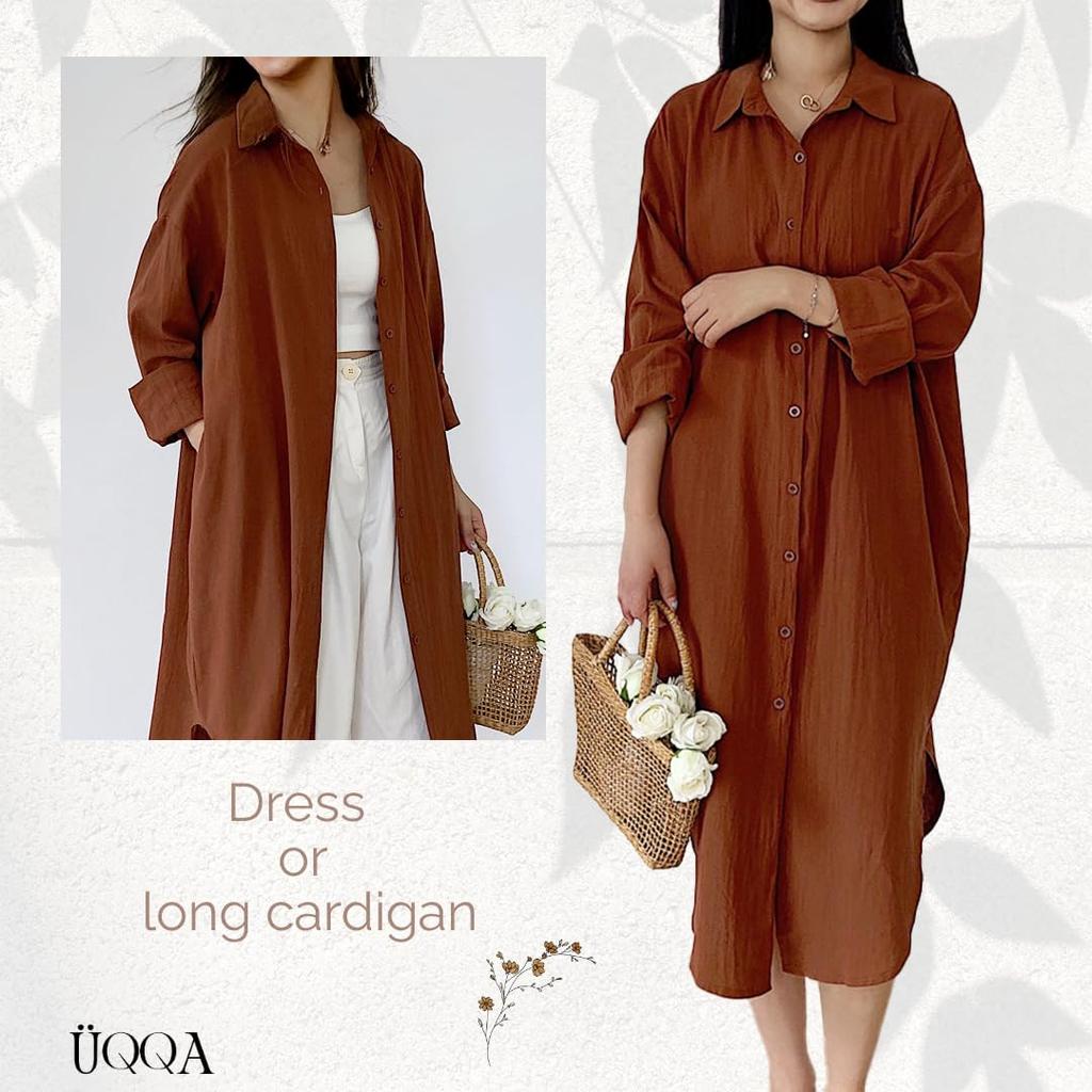 UQQA Casual Long Cardigan Long Fits Women In Their Maxi Perfect for Autumn Size M Women's Dress, 2-Way, Sleeve, Flattering, 50s, Open-Front, Length,
