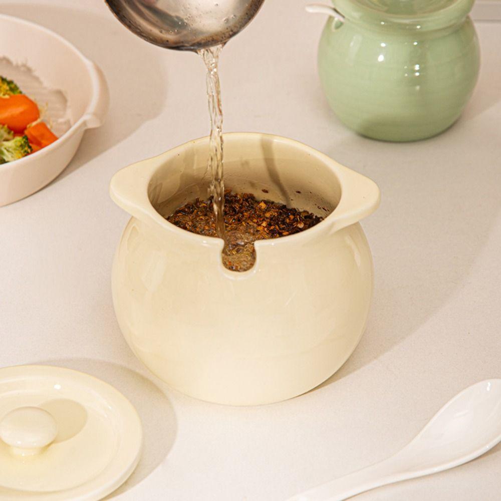 High Temperature Resistant Ceramic Lard Jar Large Capacity Dustproof Spice Jars Solid Color Reusable Ceramic Seasoning Bottle