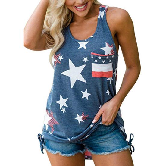 Women US Flag Tank Top July 4th Loose Fit Sleeveless Stars Stripes T Shirt Vest