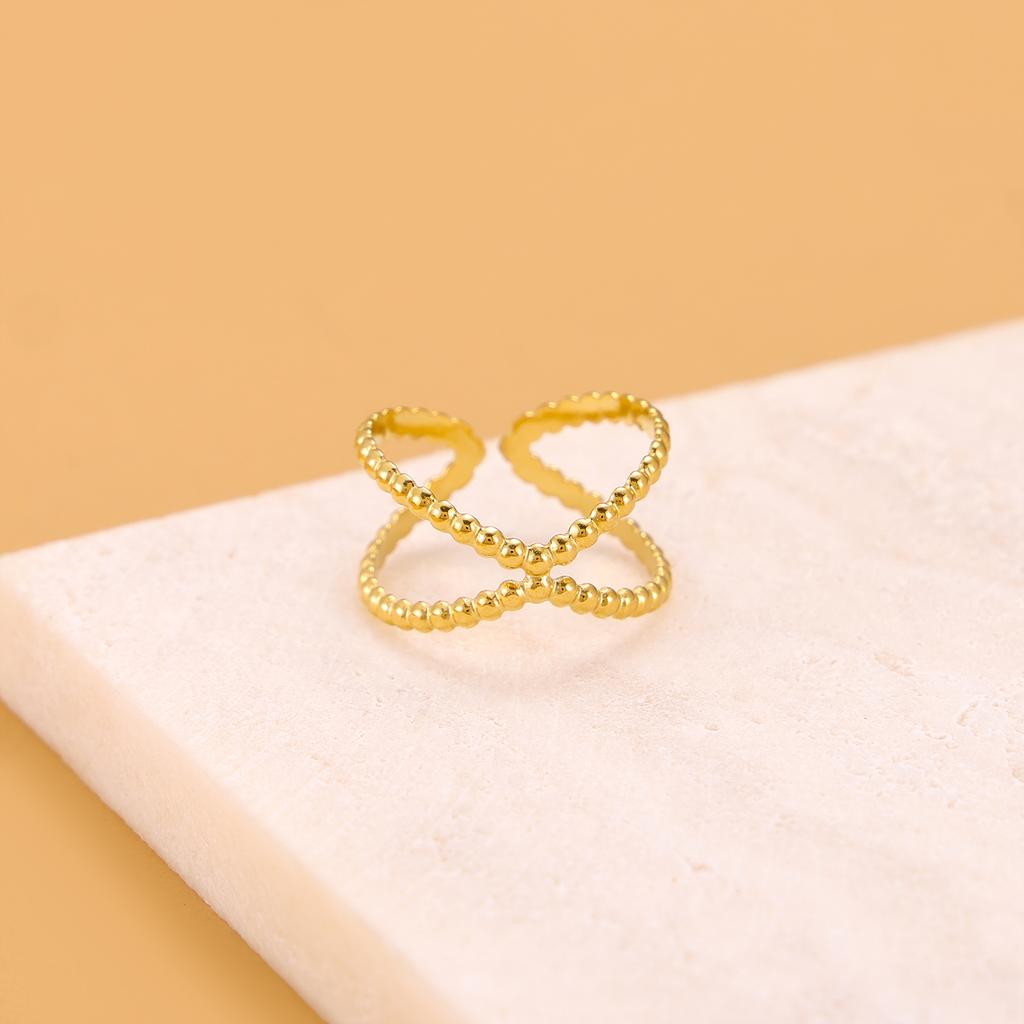 CARLIDANA Ins Geometric Rings Stainless Steel 18k Gold Plated Hollow Multi-Layer Chunky Cross Open Rings for Women Jewelry