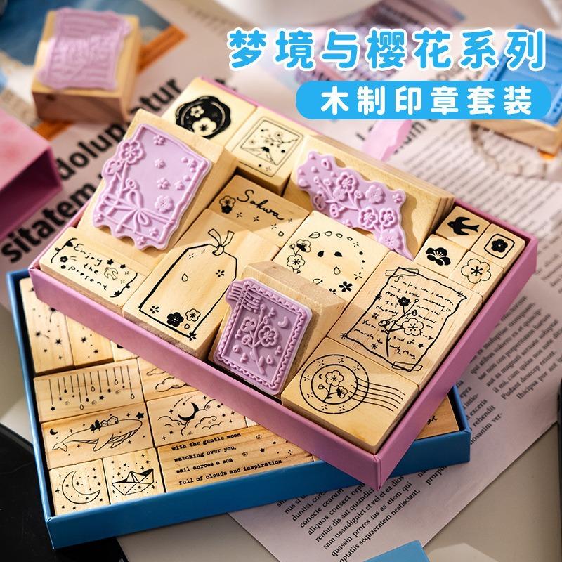 16pcs Artisanal Wooden Stamps, Premium Handmade Seals, Decorative Journaling Supplies