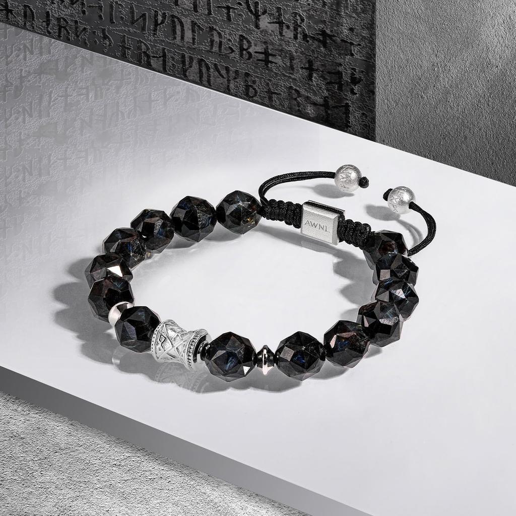 Premium Natural Stone Braided Power Stone Nuumite Ancient 10mm Amulet [AWNL] Men's Bracelet, Black, Stone, Beads, Drawstring,
