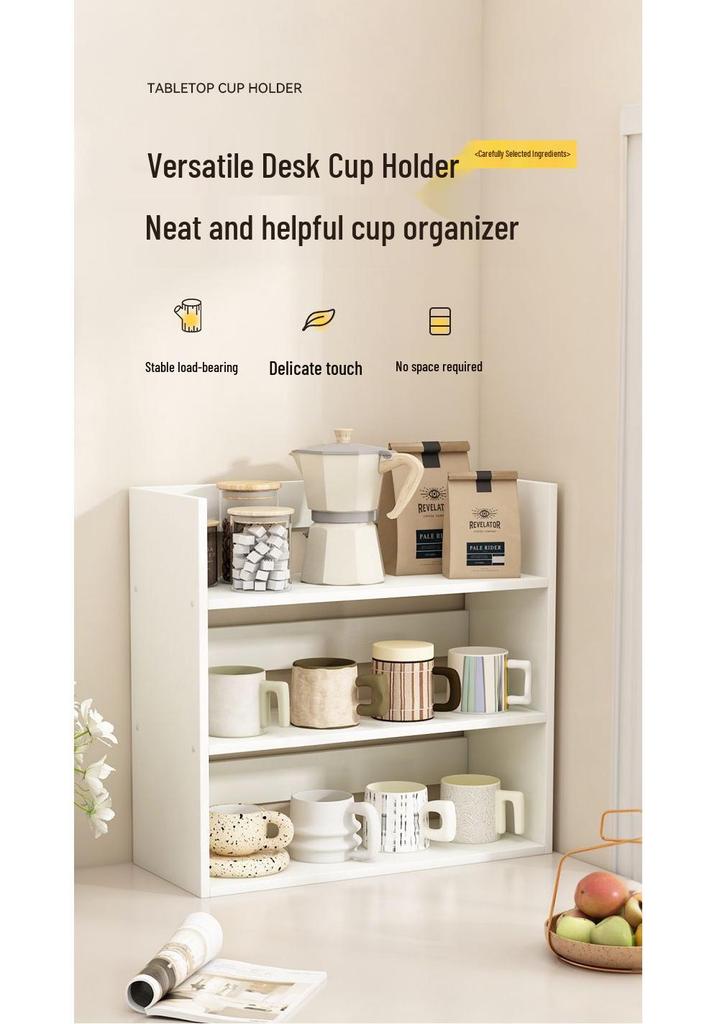 Multi-Layer Dining Table Storage Rack: Desktop Organizer for Snacks & Seasonings, Cup Holder, Wooden Design for Living Room