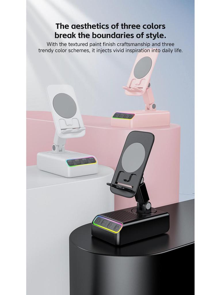 360° Rotating Phone & Tablet Stand with Bluetooth Speaker, RGB Lights, and Hi-Fi Desktop Amplifier