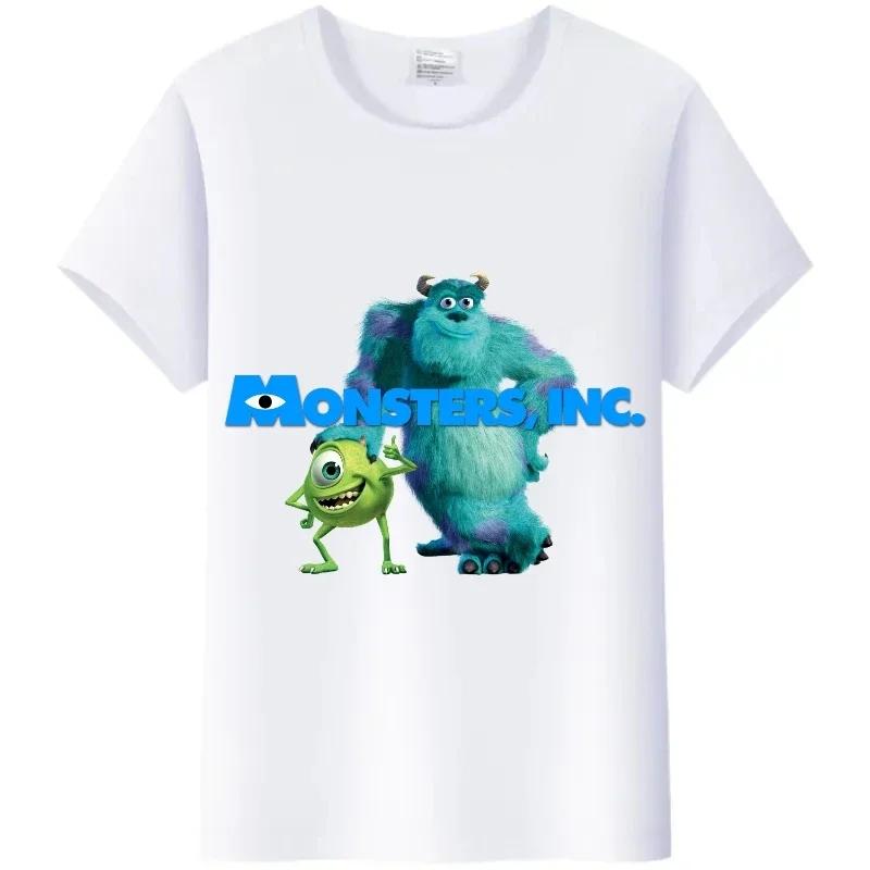 Kawaii Disney Monsters, Inc. Women T-Shirt White Female TShirt Short Sleeve Tops James -P- Sullivan Funny Mr.Q Graphic Men Tees