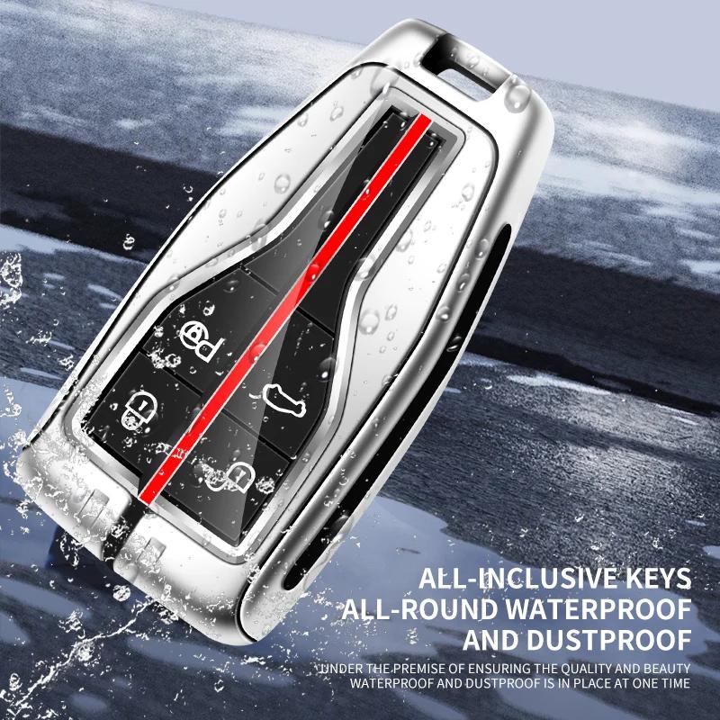 Zinklegierung Auto Schlüsselabdeckung Hülle Halter Schutzhülle für Hongqi HS5 HS7 HS E HS9 Logo Schlüsselanhänger Tasche Set Innenzubehör
