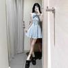 Blue sleeveless neck plaid dress women's summer new small French sweet pleated short skirt