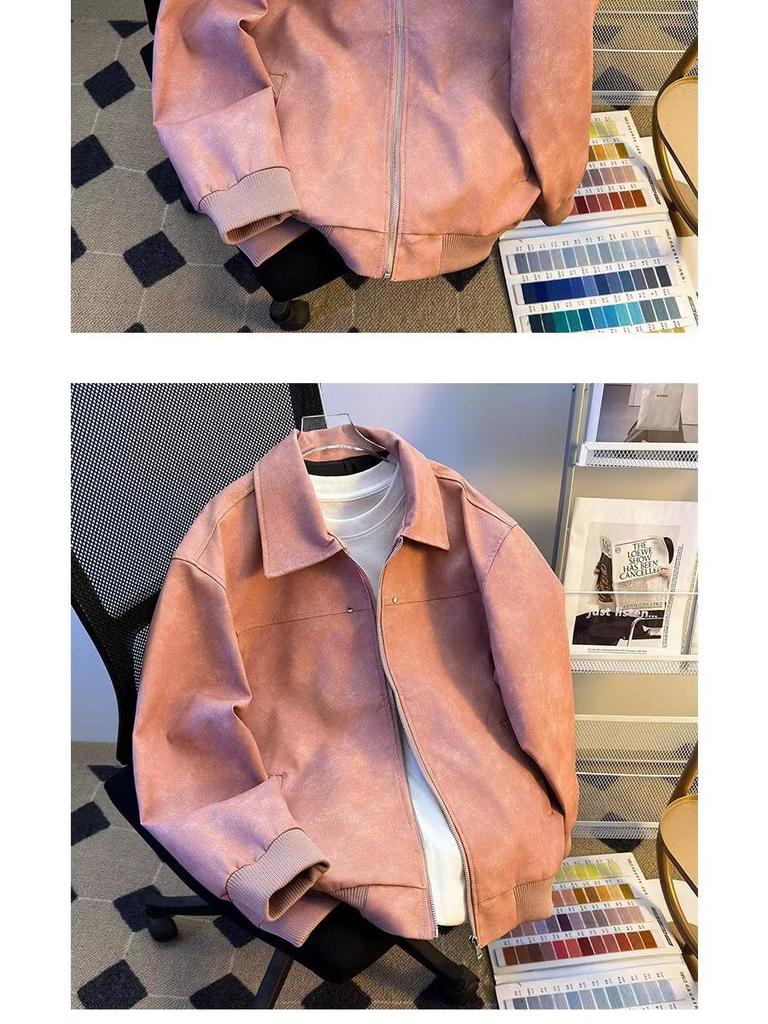 Men's Trendy Retro Brown Leather Baseball Jacket - Suede, Short, Roguish Style for Spring/Autumn