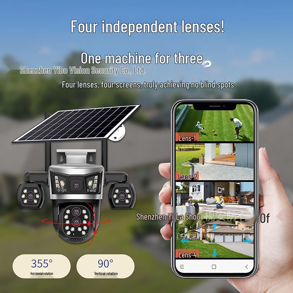 V380 Solar-Powered 4G WiFi Outdoor HD Panoramic Camera with Three-Eye Zoom