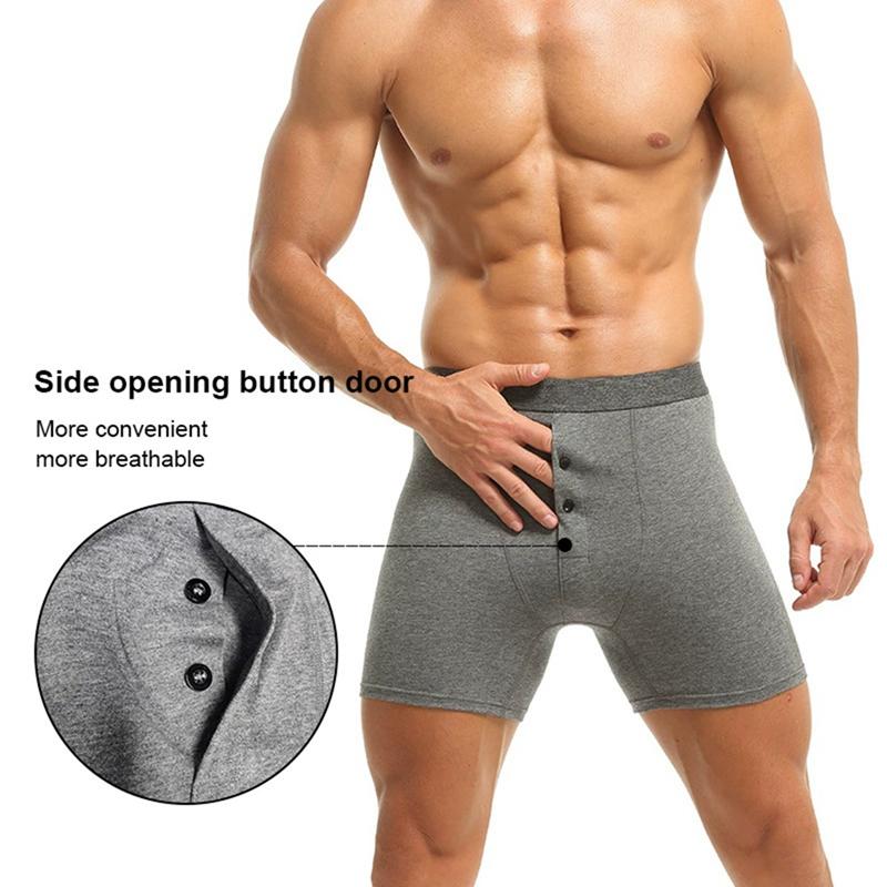 Men's Plus Size Button Opening Elastic Cotton Boxer Extended Crotch Boxer