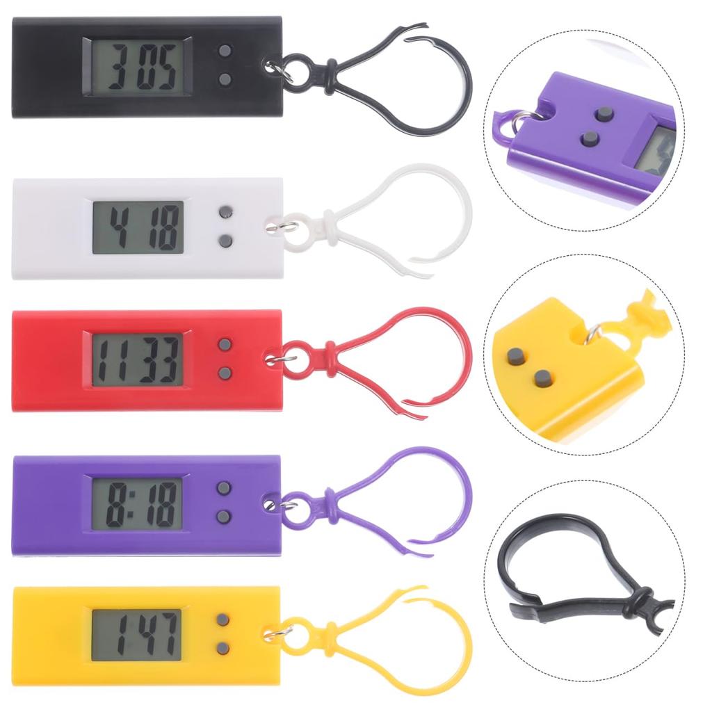 POPETPOP Keychain Digital Watch, Easy To Read, for Shoulder Bags, Backpacks, and Hiking Bags, Set of 5 (Random Colors)