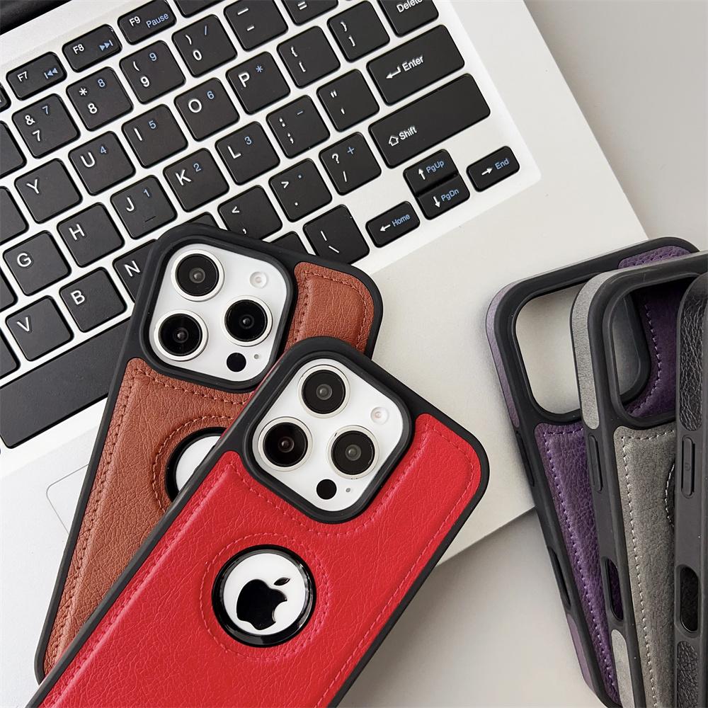 Розкішний бізнес-чохол зі шкіри PU та коров'ячої шкіри для iPhone 17 17Air 11 12 13 14 15 16 Pro Max Plus Отвір для логотипу Ударостійка захисна кришка