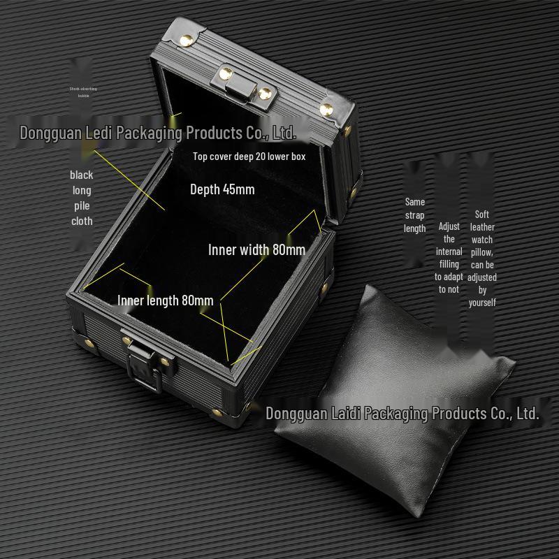 Pure Black & Sky Blue Aluminum Watch Storage Box with Transparent Lid