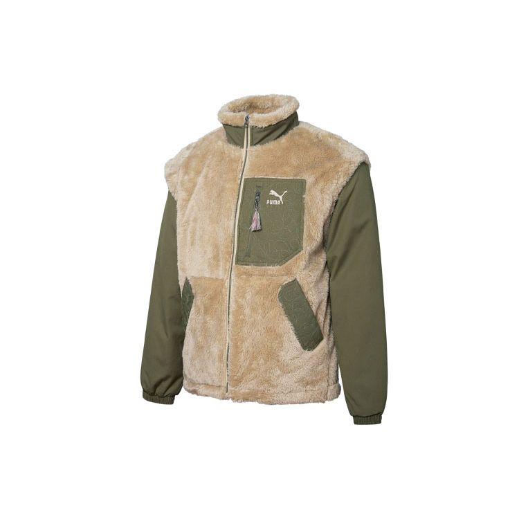 

Puma Pocket Embroidered Faux Lamb Wool Spliced Cotton Jacket Men Jacket Khaki 534974-12 M