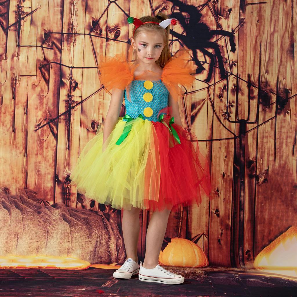 2025 Clown Suit Children's Mesh Princess Dress TUTU Girls Dress Christmas Halloween Show Costume