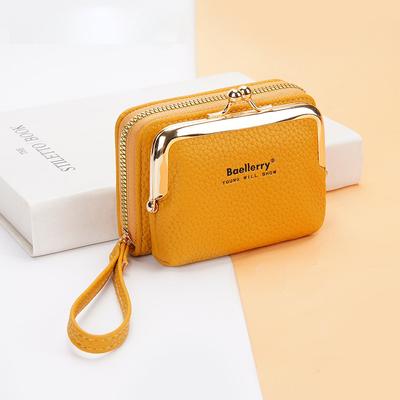 Women's Fashion Short Wallet with Lanyard Pu Leather Zipper Card Holder Ladies Mini Multi-card Coin Purse