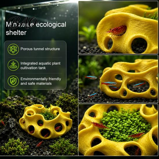 Aquarium Landscape Accessories 3D Printed Hideout Cave, Wavy Hollow Ring Fish Shrimp Shelter, Shelter Breeding Hiding Hole Decor, Tank Ornament