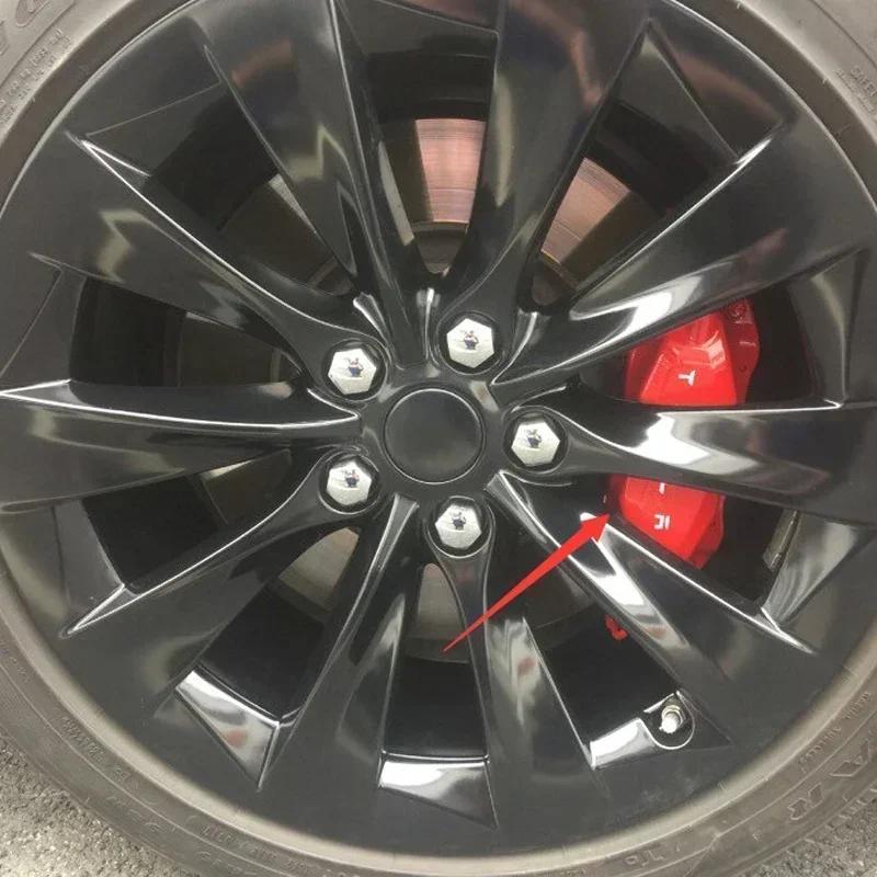 Bilklistremerke 2025 Ny Tesla 6 stk Bil Bremsekaliperklistremerker for Tesla Model 3 X S Y Roadster P75D P85D P90D P100D Side Skjerm Vinn