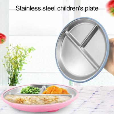 Babybord met Zuignapvoet 3-Vaks Verdeeld Roestvrijstalen Schaal 9" Onbreekbare Anti-Breuk Metalen Kommen voor Peuters