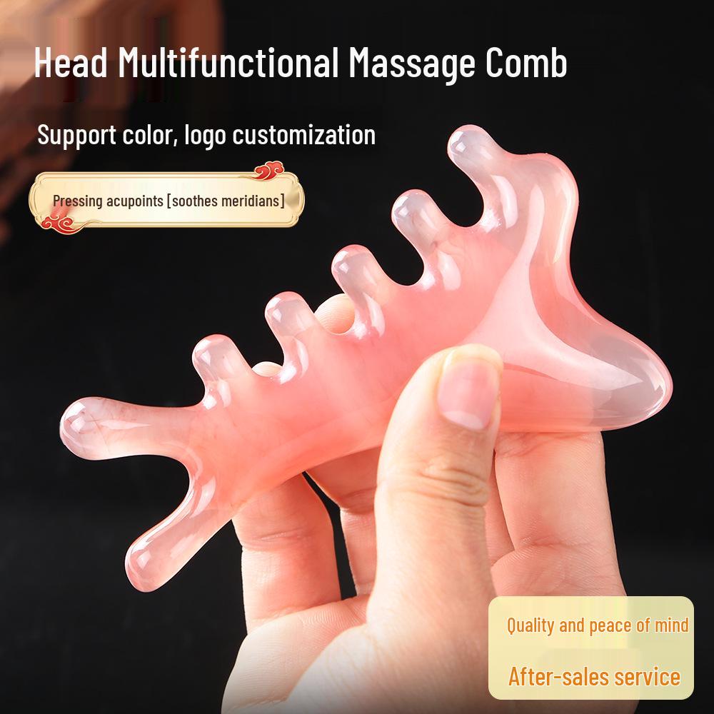 Resin Multifunctional Four-in-One Gua Sha and Massage Comb - Sandalwood Facial and Head Therapy Tool