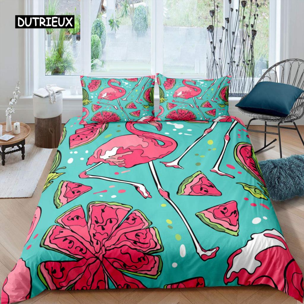 Watermelon Duvet Cover Set Hawaiian Bedding Set King Size Microfiber Summer Fruit Theme Comforter Cover for Kids Boys Girls Teen