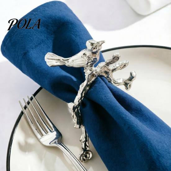 Hollow Design Napkin Ring Ring, Vintage Branch & Bird with Gold Finish, Open-End Holder for Plated Cloth Linen Dinner Napkins, Wedding Banquet