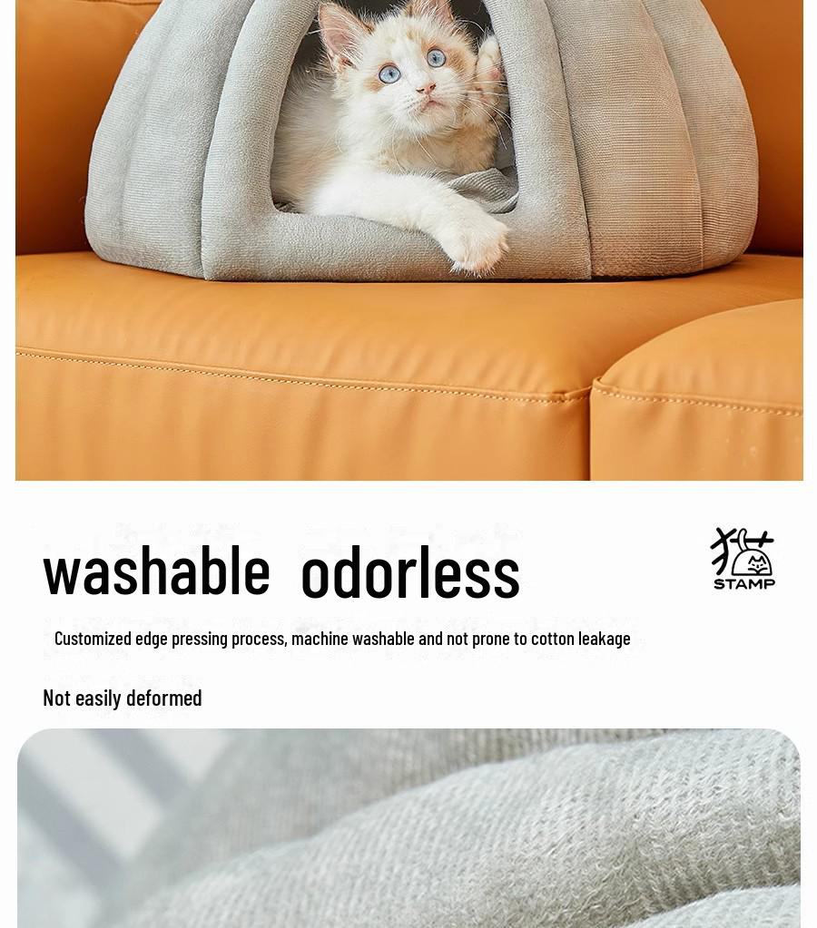 Pumpkin-shaped Pet Bed for Cats and Dogs, Providing a Cozy, Secure Sleeping Space and Hiding Spot.