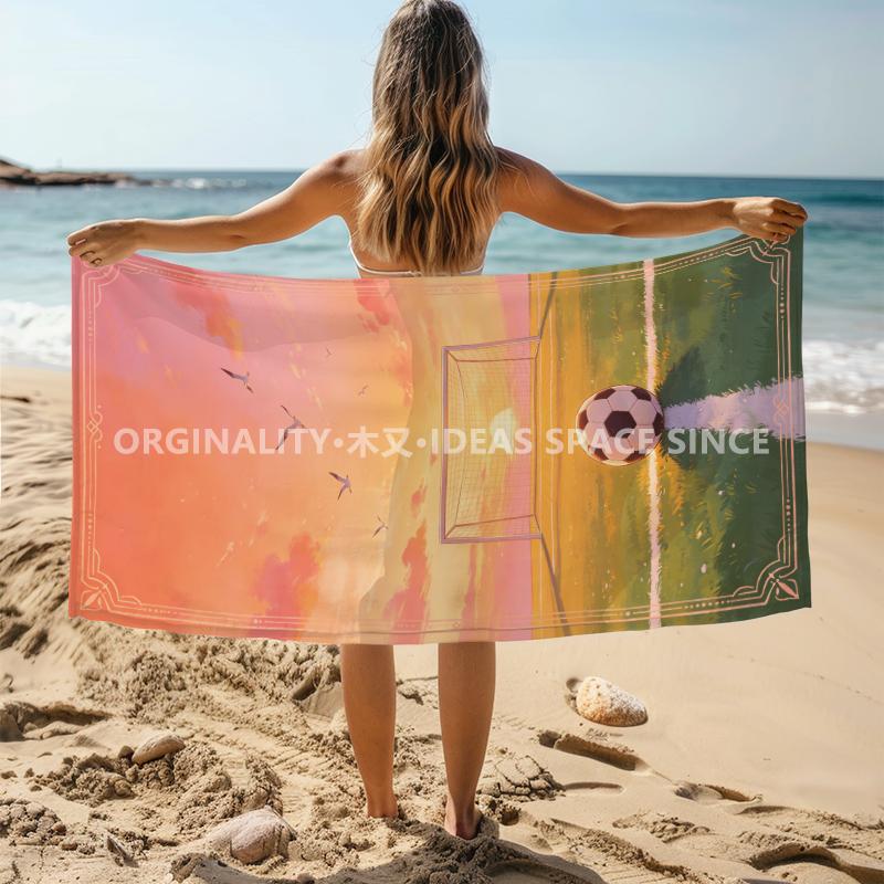 Sunset Soccer Field Beach Towel Patterned Sunscreen And Windproof Suitable For Swimming Pool Camping Travel Blanket