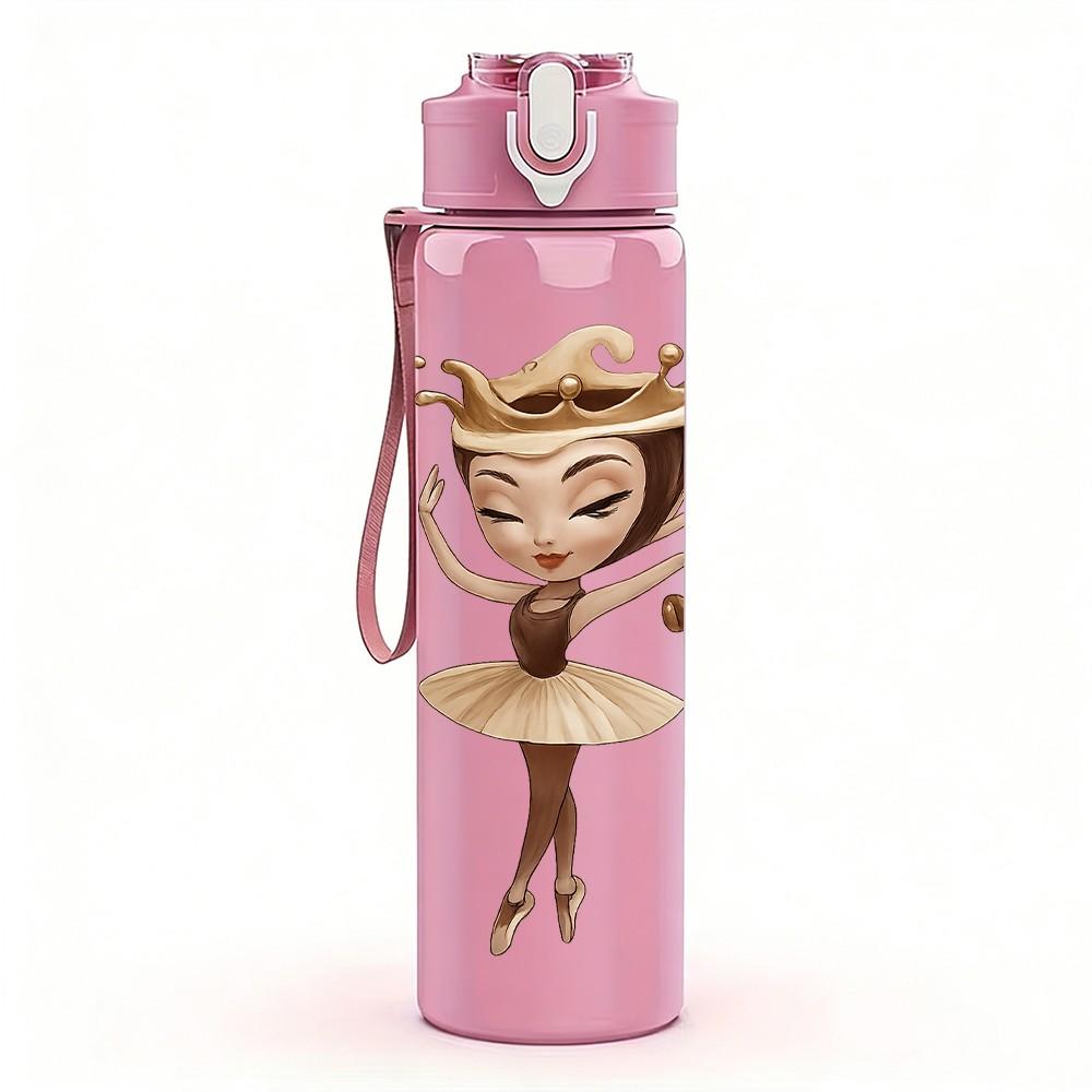 1PC Ballerina Doll Illustration 750ml Color Plastic Sports Water Bottle Leakproof Flip Straw Lid Suitable for Sports Office Home Use