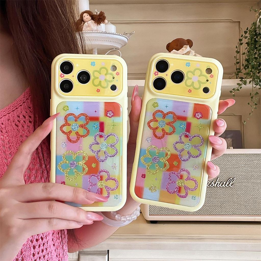 Glitter Flower Epoxy Anti-Fall Phone Case for iPhone 15, 17, 16 PROMAX