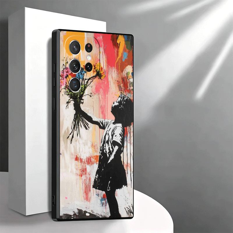 B-Banksy Art Graffiti Artist Soft Phone Case for Samsung Galaxy S26 S25 Edge S24 Ultra S23 Plus S22 S21 FE S20 Black Cover Back