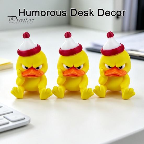 Funny Duck Ornaments 3D Printed Yellow Figurine, Arrogant Statue with Christmas Fun Holiday Party Supplies Hat, Miniature Ornament for Home
