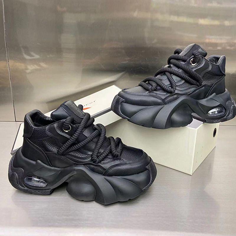 European Men's Thick Sole Air Cushion Height-Boosting White Dad Sneakers: Winter Casual Sports Style