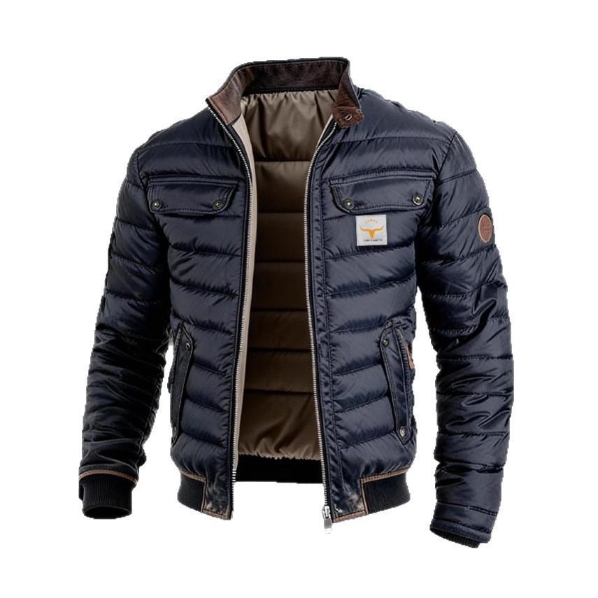 Men's Retro Leather Quilted Patchwork Warm Zipper Outdoor Jacket 2026
