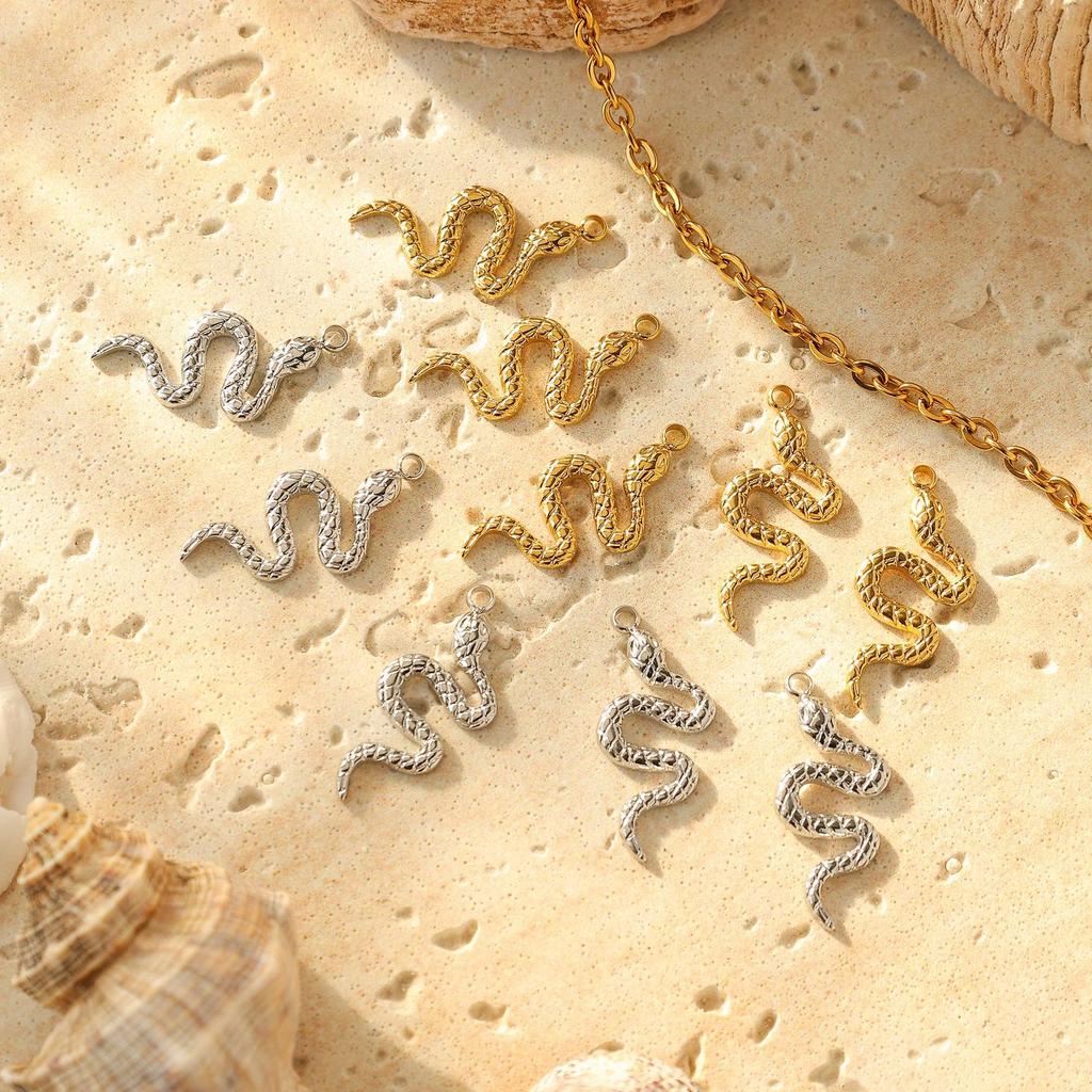 3pcs Stainless Steel Snake Charms DIY Pendant for Necklace Bracelet Earring Zircon Making Punk Animal Accessories Wholesale