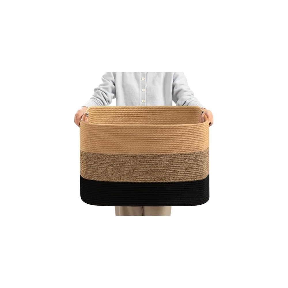 TeoKJ Laundry Basket, Large Capacity 72L, Hand-Knitted Cotton Rope, with Handle, Foldable, Stylish
