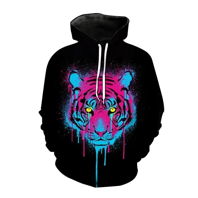 Autumn Men's Animal Tiger Sweatshirts 3D Printed Animal Hoodies Sports Hoodie Loose Long Sleeve Pockets Fashion Hoodie
