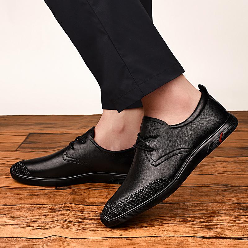 Men's Lace Up Top Layer Fashionable Casual Leather Shoes Spring Autumn Men Classic Solid Brown Black Breathable Comfortable Shoe