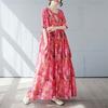 Summer New Simple Bohemian Long Dress Fattened and Enlarged Short-sleeved Crew Neck Printed Dress Women's Clothing