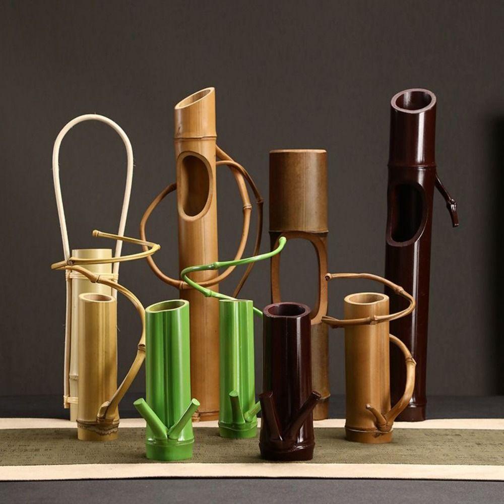 

Non-toxic Bamboo Flower Container Multiple styles Flower Pot Retro Bamboo Flower Basket Tea Room Style 2