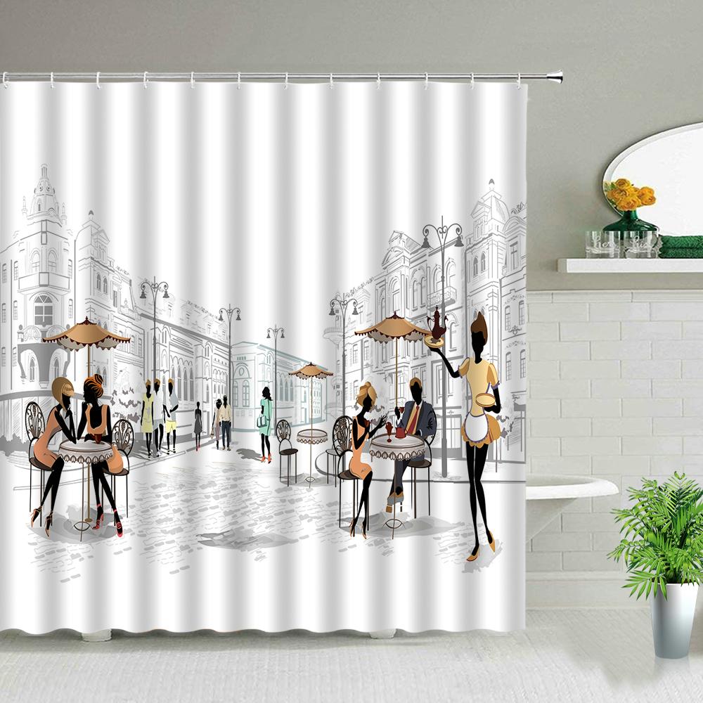 Forest Landscape Shower Curtains Green Tropical Plant Palm Tree Flower Leaves Garden Natural Scenery Bathroom Decor Bath Curtain