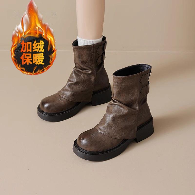 Martin boots British style short boots New winter knight boots pleated thick-soled pant tube boots stacking boots