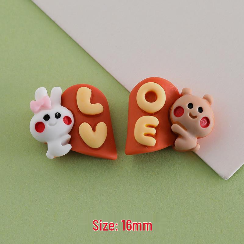 Charming Miniature Letter Rabbit Bear Resin Craft Set: Hair Clips, Earrings, and DIY Phone Case Decor Rabbit