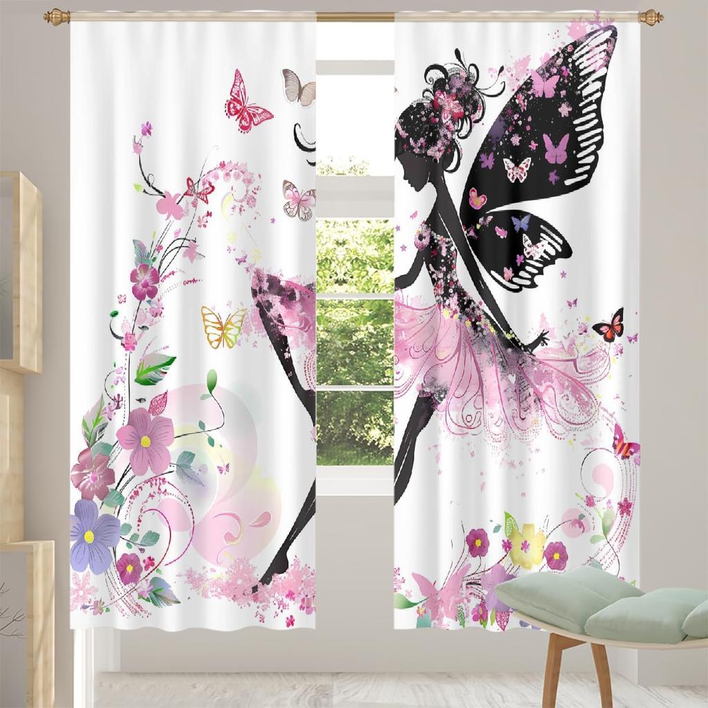 Forest Fairy Flower Butterfly Girl Tulle Curtains Living Room Bedroom Decor Chiffon Voile Kitchen Window Curtain Light Filtering For Made Of Polyester