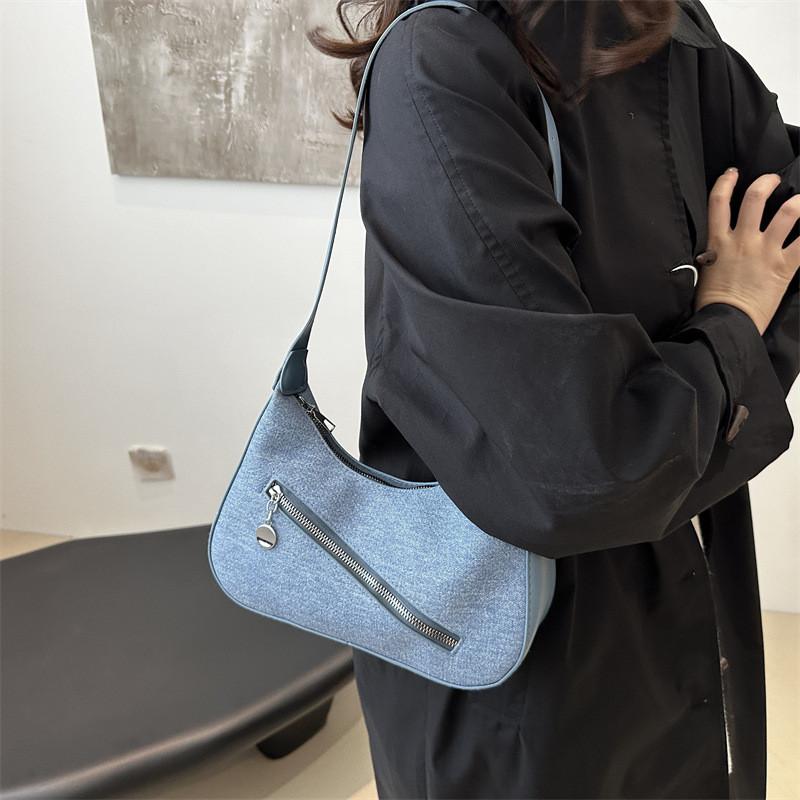 Stylish Korean-inspired Casual Moon Bag In Black Blue Brown Lake Blue And Cream For Trendy Street Fashion