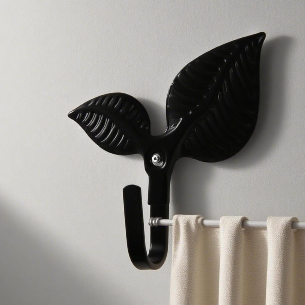 Set of 4 Vintage Leaf Wall Hooks Black Metal Coat Hooks Heavy Duty Decorative Iron Hook Wall Mounted Hangers for Hanging Towels Coats Hats Scarf Bags