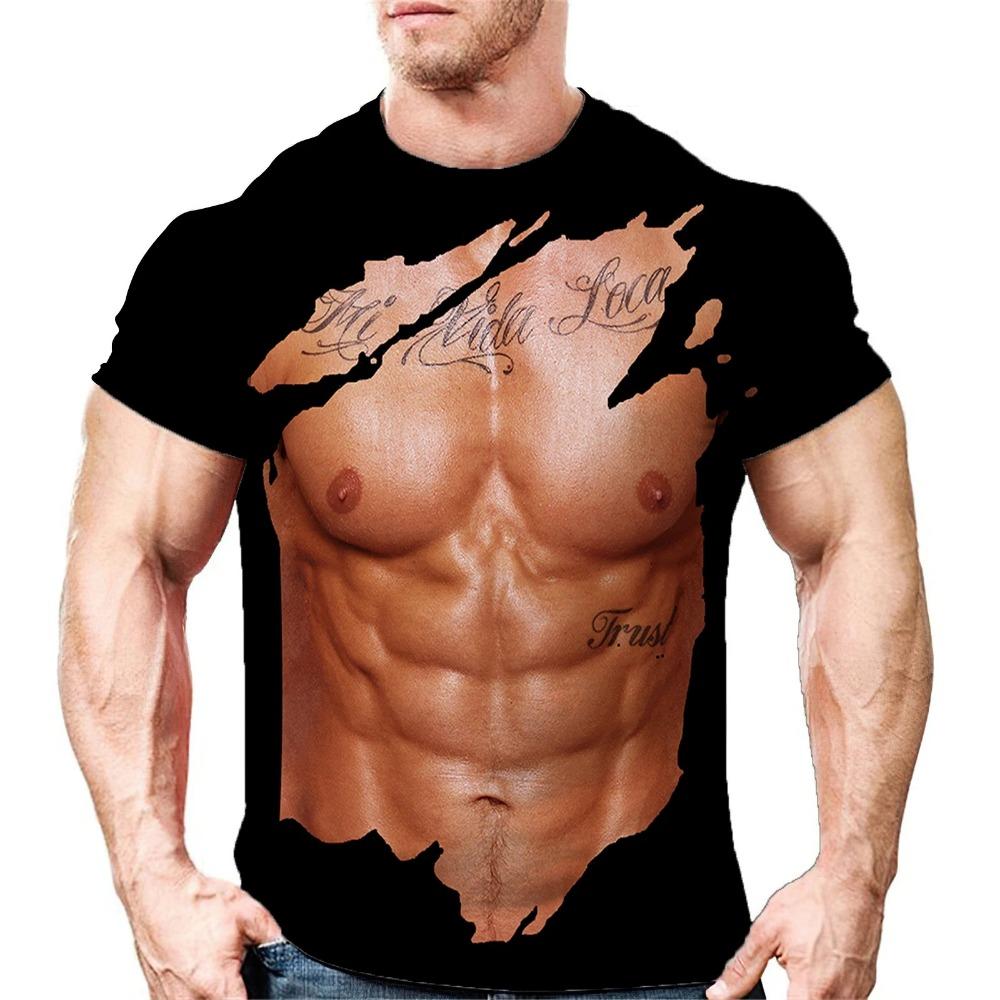 

Сексуальная мода мышцы татуировки креативный хип-хоп смешной крутой парень летняя мужская футболка с круглым вырезом короткий рукав топ 3D Harajuku принт новый M