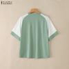 ZANZEA Women Casual Round Neck Loose Splice Short Sleeve T-Shirts